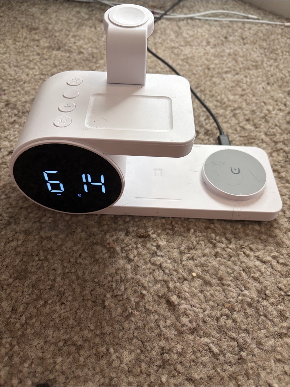 3-in-1 White Wireless Charging Stand with LED Clock